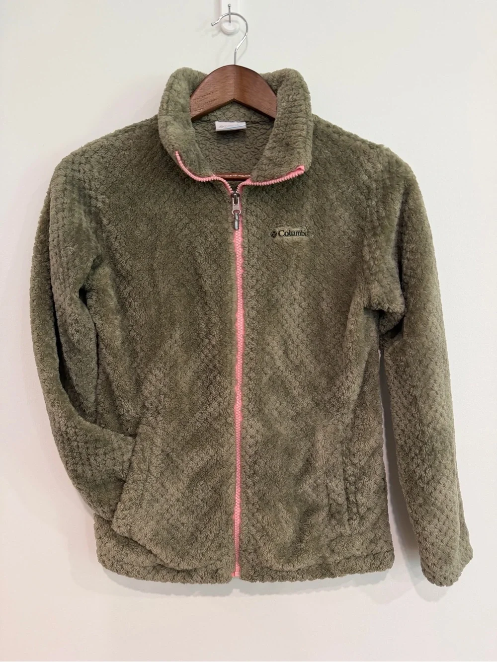 Girls Columbia Olive Green Sherpa Fleece Full Zip Jacket Size L 14/16